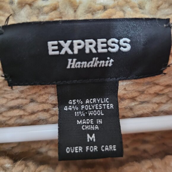 Express Turtleneck Sweater Tan Wool Blend Preppy Boho Casual Marled M - Picture 7 of 9